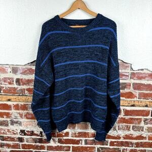 Vintage William John Sweater Size Large Blue Stripe Crewneck Grandpa Classic 90s
